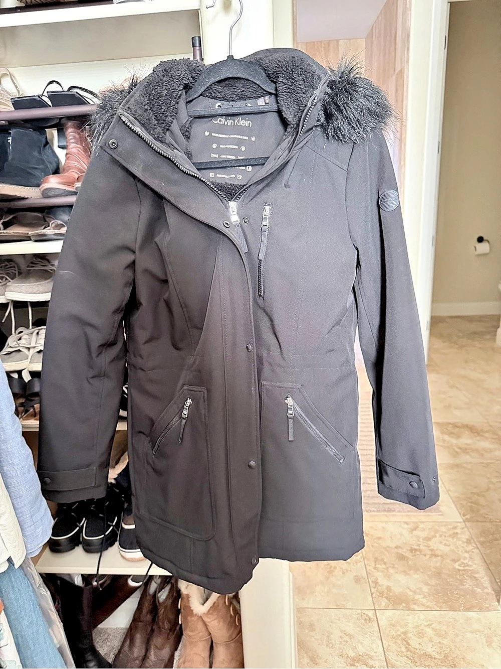 Calvin Klein Soft Shell Hooded Parka Women's Black Jacket
